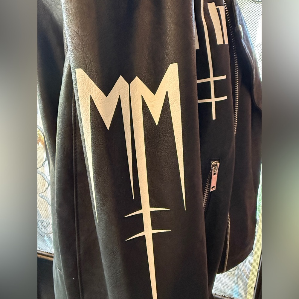 Dolls Kill X Marilyn Manson Collab Faux Moto Jacket Print Graphic Zip Coat Metal - Picture 5 of 7